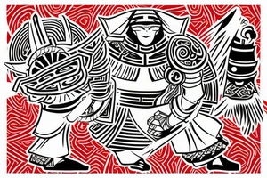 Japanese samurai in the style of Polynesian with the addition of red tattoo idea