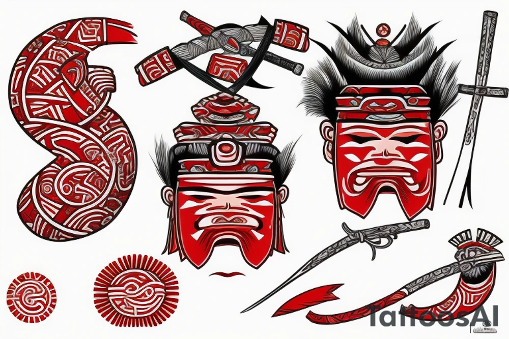 Japanese samurai in the style of Polynesian with the addition of red tattoo idea