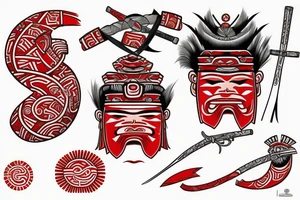 Japanese samurai in the style of Polynesian with the addition of red tattoo idea