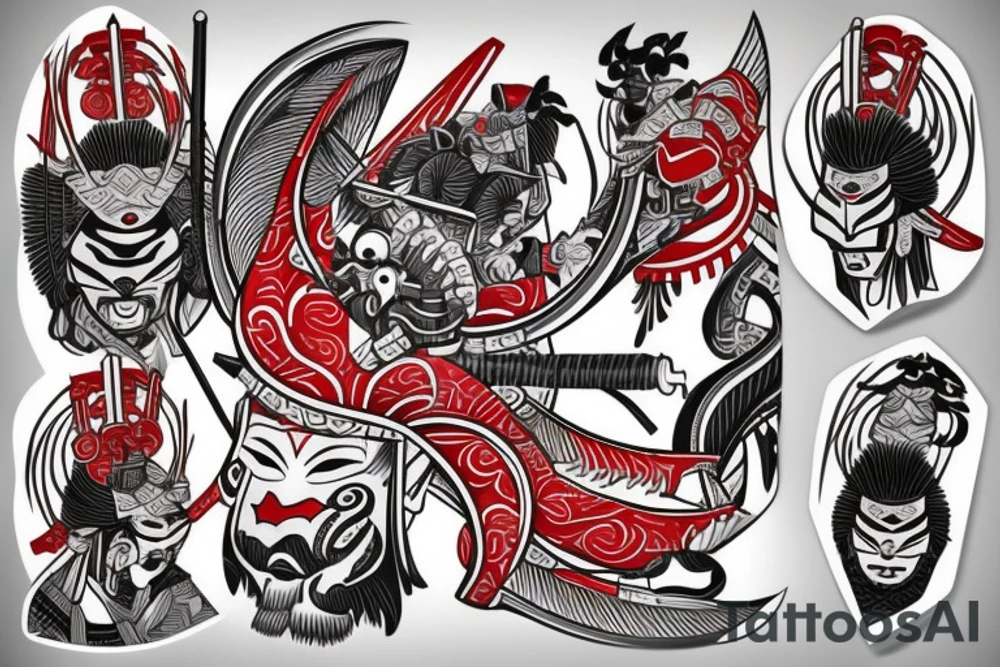 Japanese samurai in the style of Polynesian with the addition of red tattoo idea