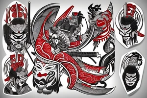 Japanese samurai in the style of Polynesian with the addition of red tattoo idea