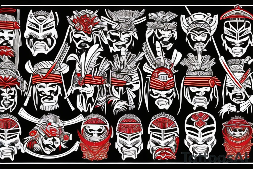 Japanese samurai in the style of Polynesian with the addition of red tattoo idea