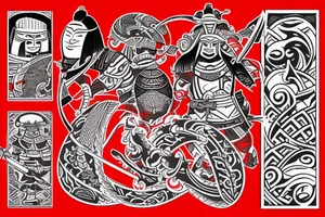 Japanese samurai in the style of Polynesian with the addition of red tattoo idea