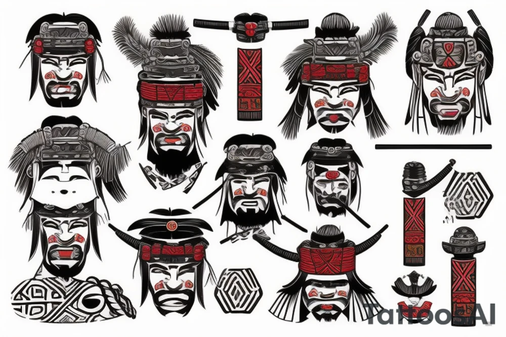 Japanese samurai in the style of Polynesian with the addition of red tattoo idea