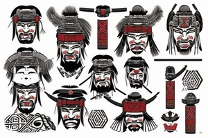 Japanese samurai in the style of Polynesian with the addition of red tattoo idea