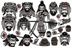 Japanese samurai in the style of Polynesian with the addition of red tattoo idea