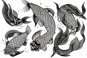 koi carp rising up with elements of the sea and flowers with the addition of geometry tattoo idea
