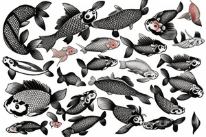 koi carp with elements of the sea and flowers with the addition of geometry tattoo idea