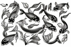 koi carp with elements of the sea and flowers with the addition of geometry tattoo idea