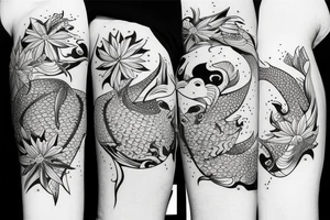 koi carp with elements of the sea and flowers with the addition of geometry tattoo idea