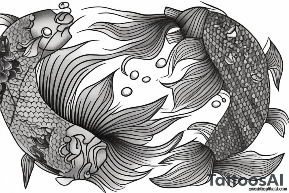 koi carp with elements of the sea and lotus with the addition of geometry tattoo idea