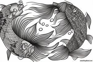 koi carp with elements of the sea and lotus with the addition of geometry tattoo idea