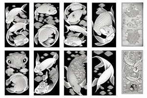 koi carp with elements of the sea and lotus with the addition of geometry tattoo idea