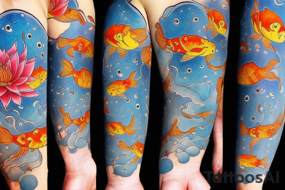 koi carp with elements of the sea and lotus with the addition of geometry tattoo idea