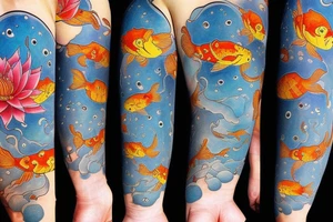 koi carp with elements of the sea and lotus with the addition of geometry tattoo idea