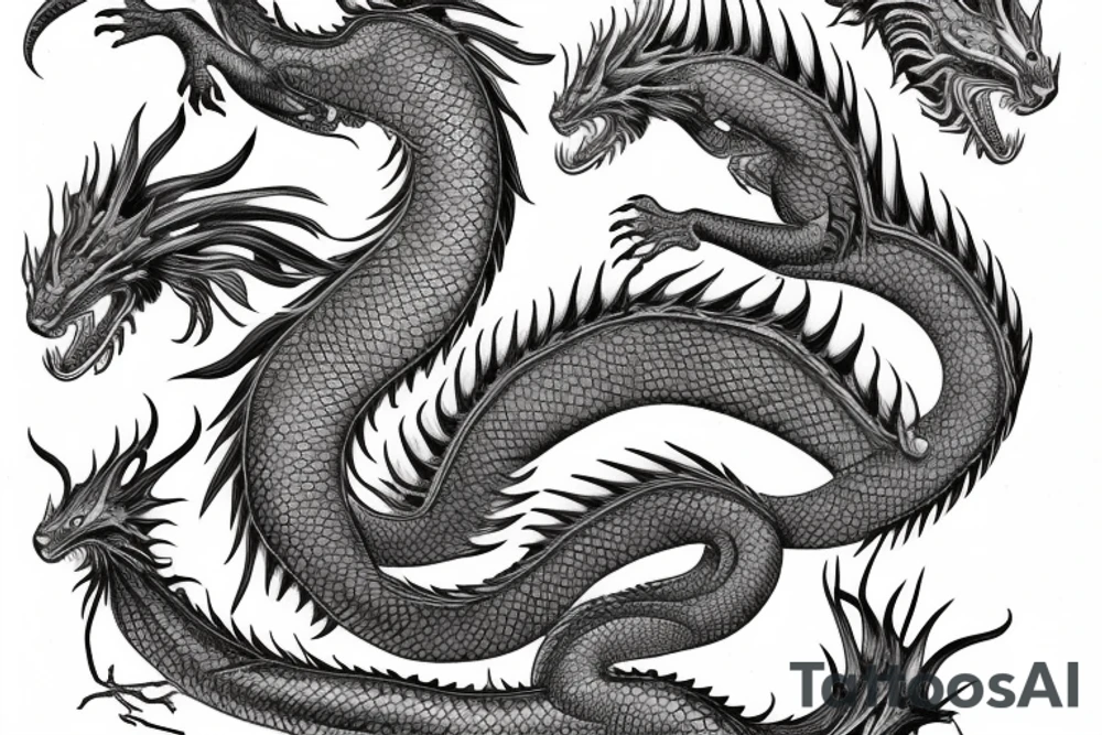 vertical dragon with long body and detailed scales tattoo idea