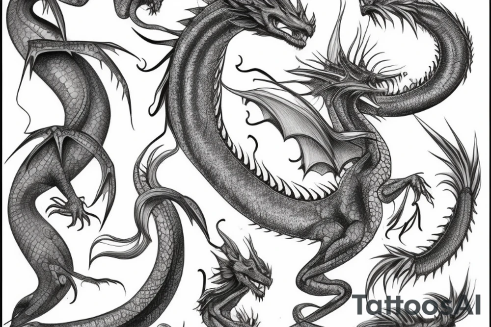 vertical dragon with long body and detailed scales tattoo idea