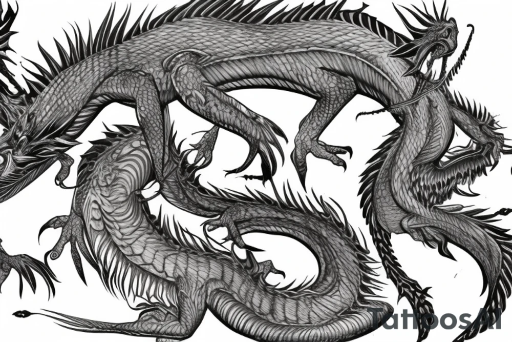 vertical dragon with long body and detailed scales from the chest down to the hip tattoo idea