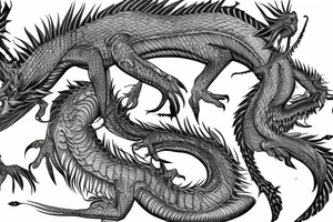 vertical dragon with long body and detailed scales from the chest down to the hip tattoo idea