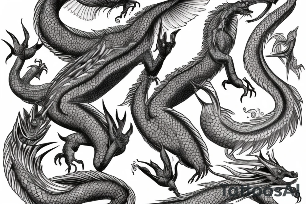 vertical dragon with long body and detailed scales from the chest down to the hip tattoo idea