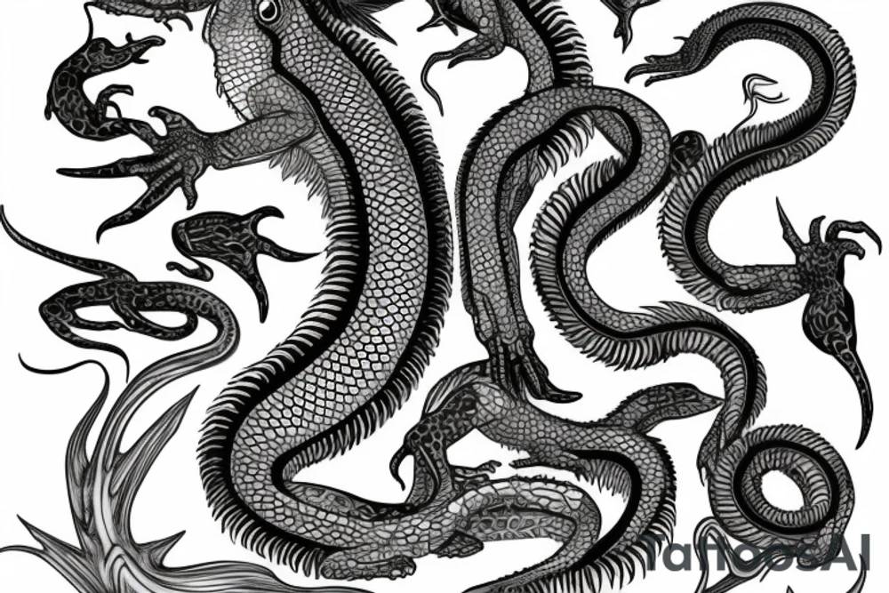 vertical water dragon with long body and detailed scales from the chest down to the hip tattoo idea