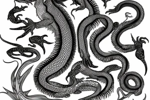 vertical water dragon with long body and detailed scales from the chest down to the hip tattoo idea