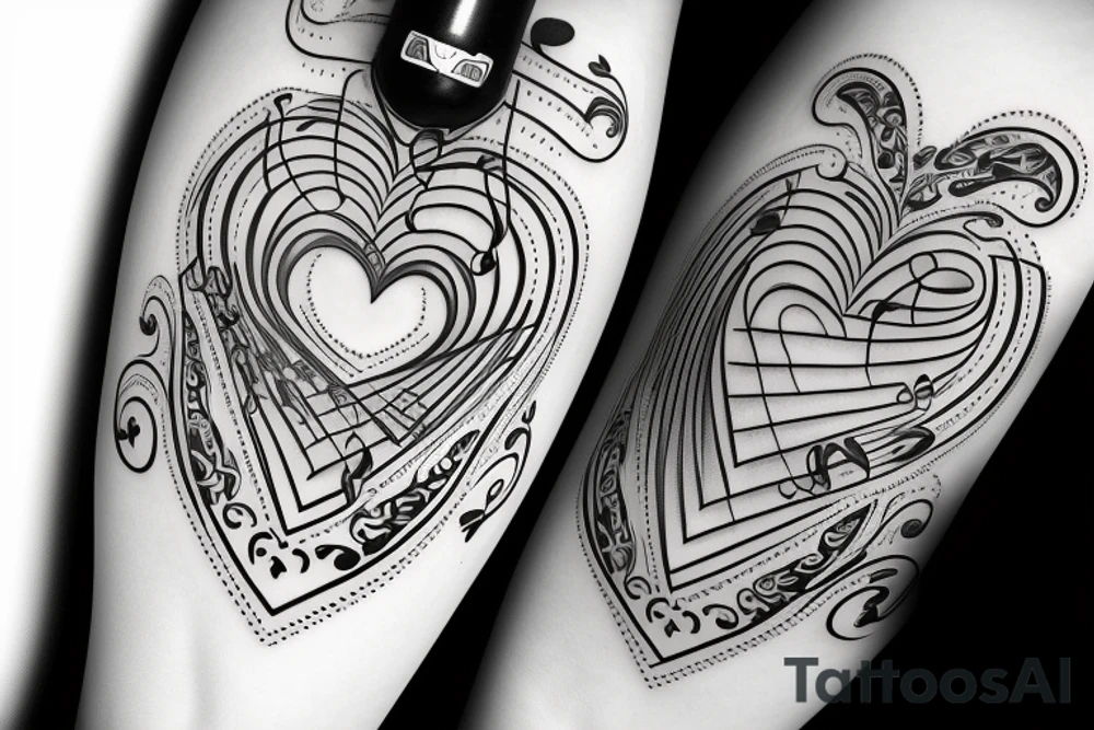 A heart with music and money tattoo idea