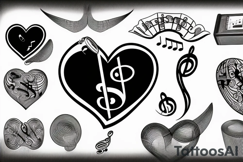 A heart with music and money tattoo idea