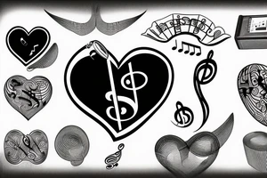 A heart with music and money tattoo idea