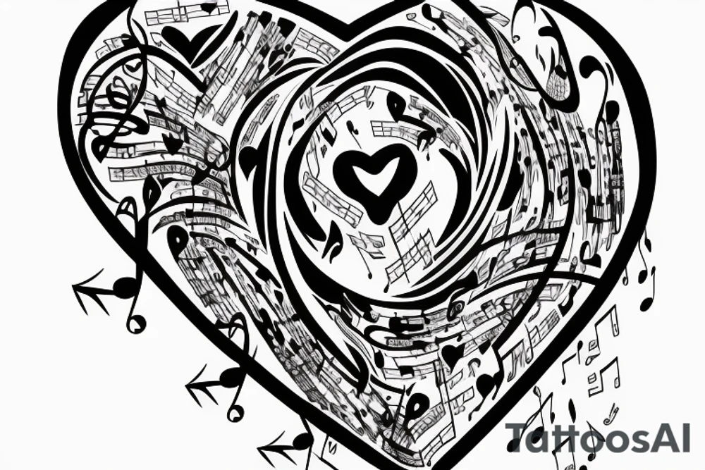A heart with music and money tattoo idea