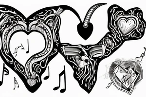 A goat heart with music, money, and cross tattoo idea