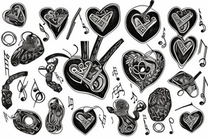 A goat heart with music, money, and cross tattoo idea