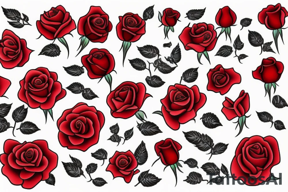 Red roses over waves tattoo idea