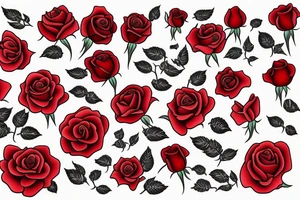 Red roses over waves tattoo idea