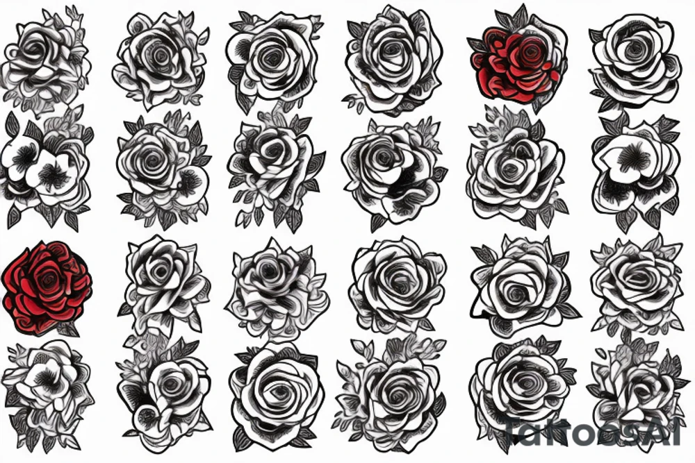 Red roses over waves tattoo idea