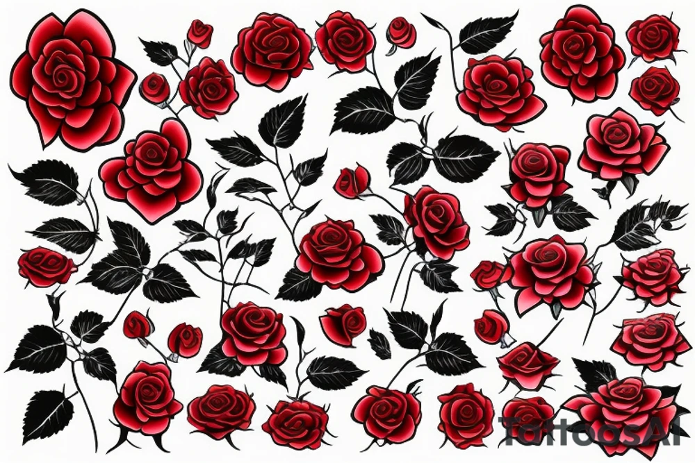 Red roses in Japanese style tattoo idea
