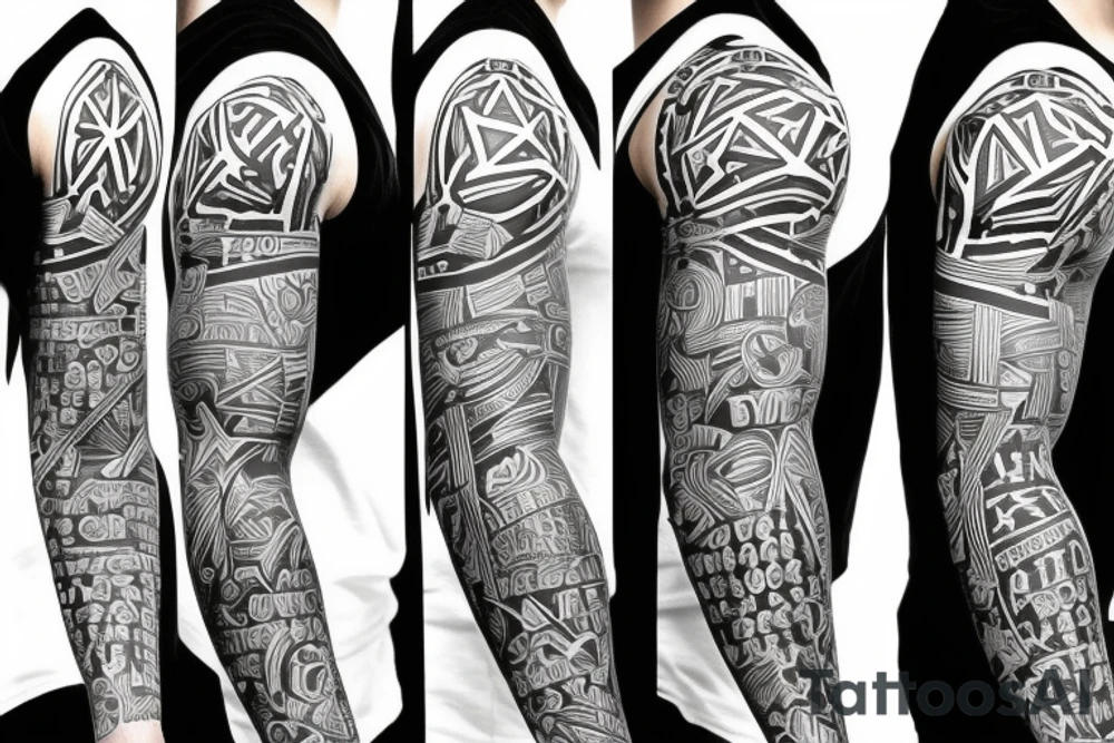 Black power themed sleeve tattoo with hidden Jamaican flag tattoo idea
