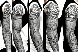 Black power themed sleeve tattoo with hidden Jamaican flag tattoo idea