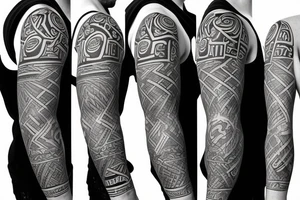 Black power themed sleeve tattoo with hidden Jamaican flag tattoo idea
