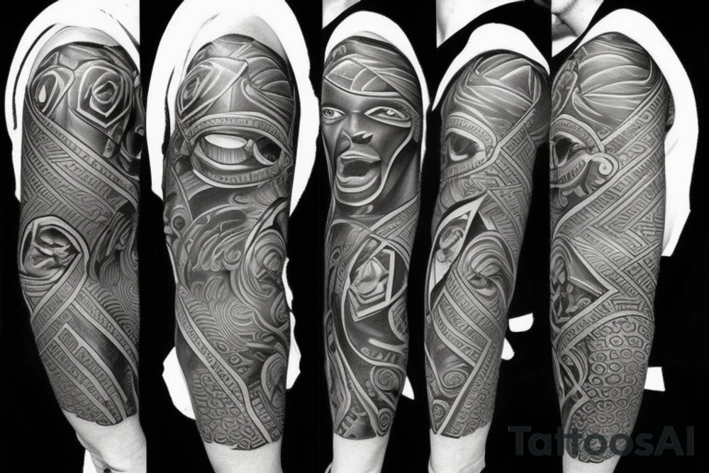 Black power sleeve tattoo in 2d tattoo idea