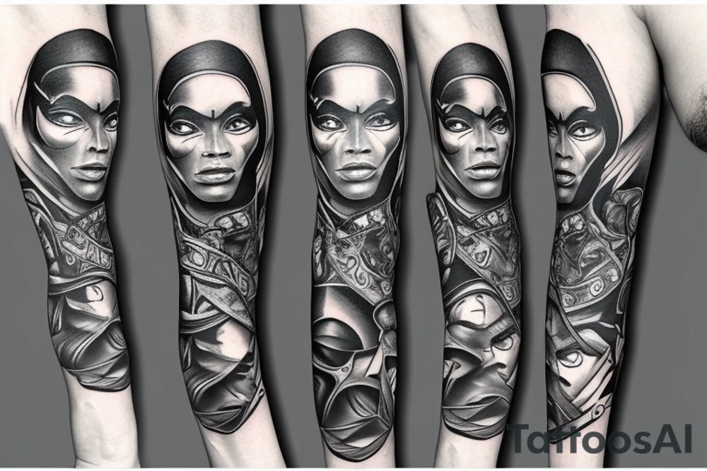 Black power sleeve tattoo in 2d tattoo idea