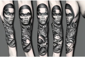 Black power sleeve tattoo in 2d tattoo idea