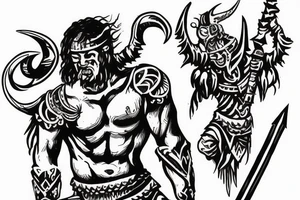 A gladiator stabbing a demon with a sword tattoo idea