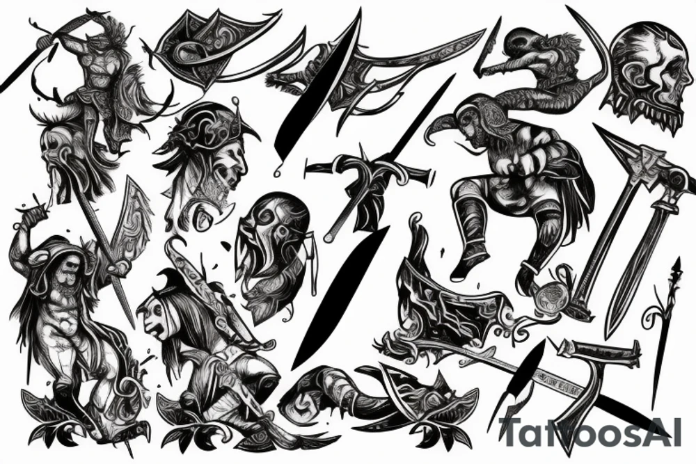 A gladiator stabbing a demon with a sword tattoo idea