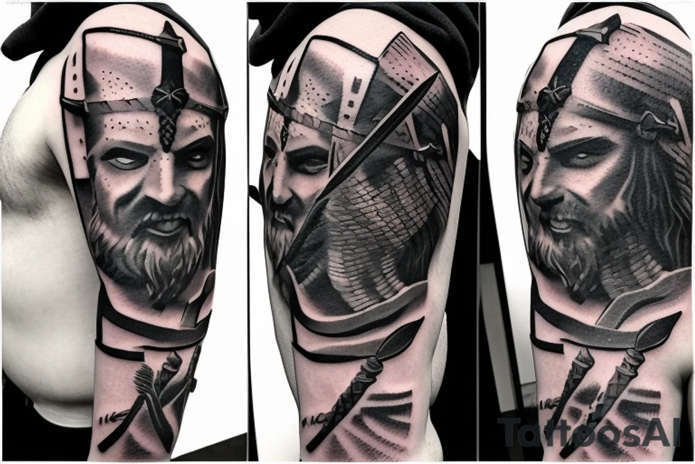 A gladiator stabbing a demon with a sword tattoo idea