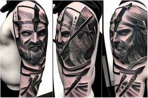 A gladiator stabbing a demon with a sword tattoo idea