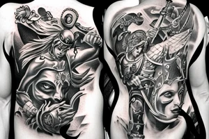 A gladiator fighting a demon tattoo idea