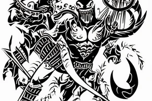A gladiator fighting a demon tattoo idea