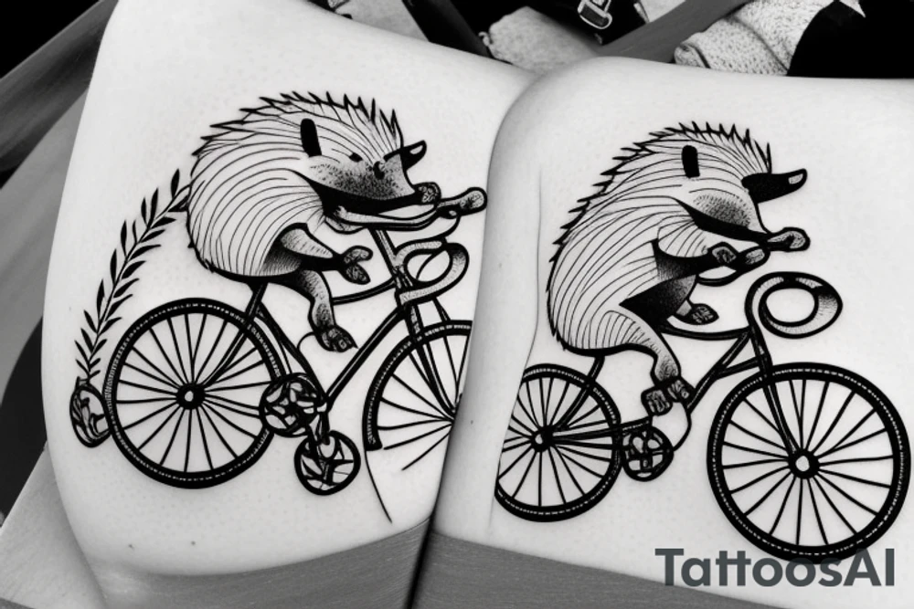 Hedgehog riding a bicycle tattoo idea
