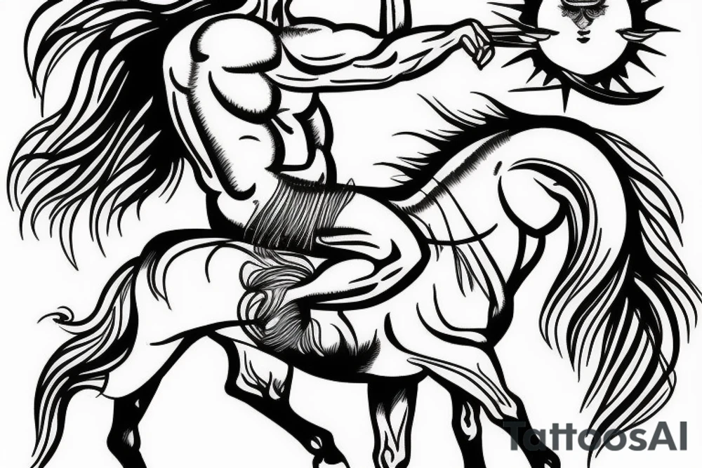 Centaur with sun rays tattoo idea